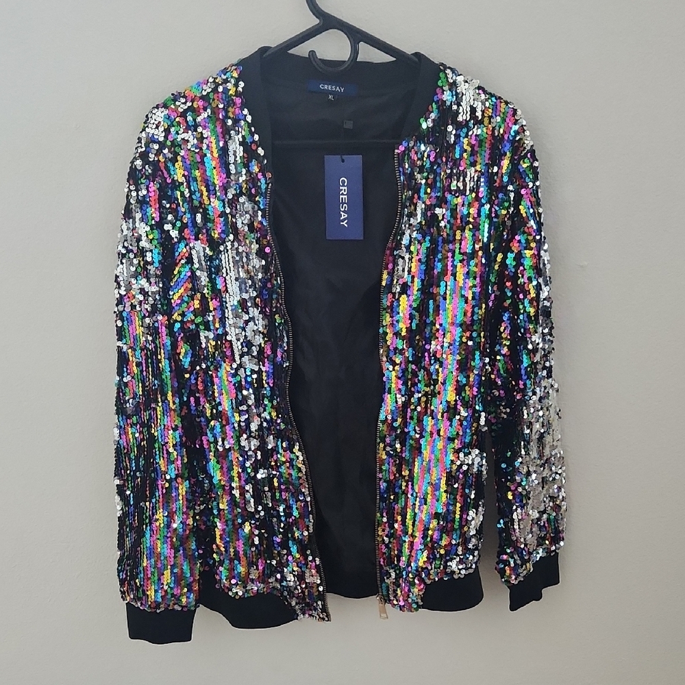 Cresay Multicolor Sequin Bomber Jacket